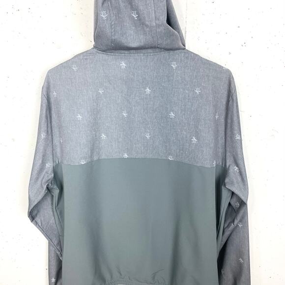 Original Penguin Mens 1/4 Zip Printed Pete Wind Hoodie Pullover Grey Size Medium - Picture 12 of 15